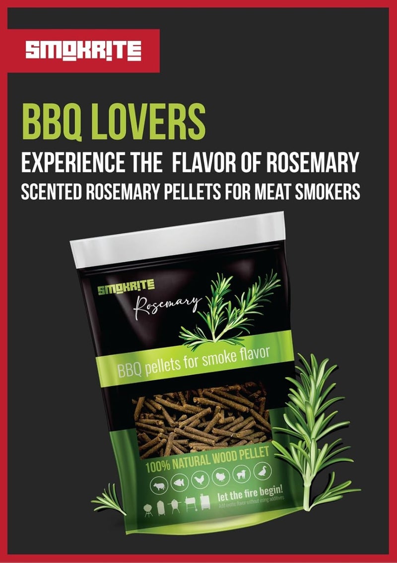 SMOKRITE Rosemary Wood Pellets for Smoker Grills, All Natural Hard Wood BBQ Pellets for Outdoor Grills, Smoke, Roast, Burns Up to 30 Hours of Smoking 0.5 kg - Image 2